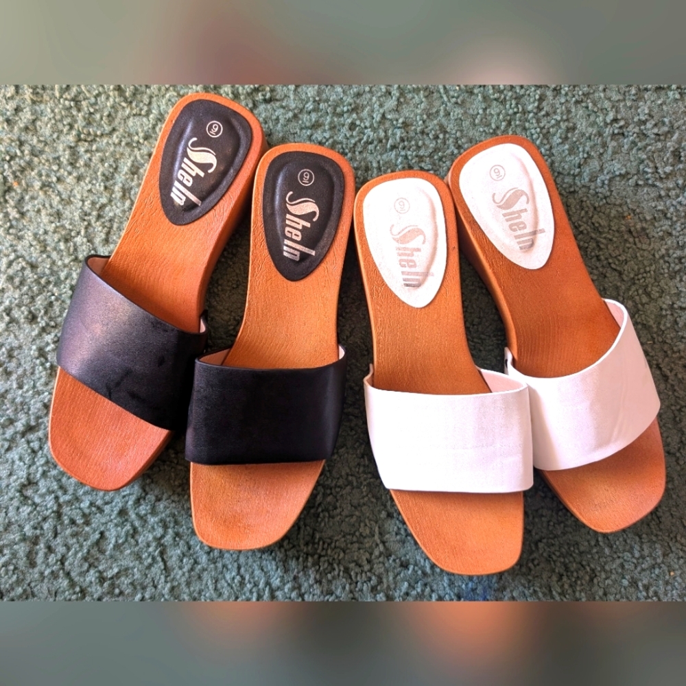2 Pair Shein Wedge Sandal Black And White Pair About 2 Inch Size 9